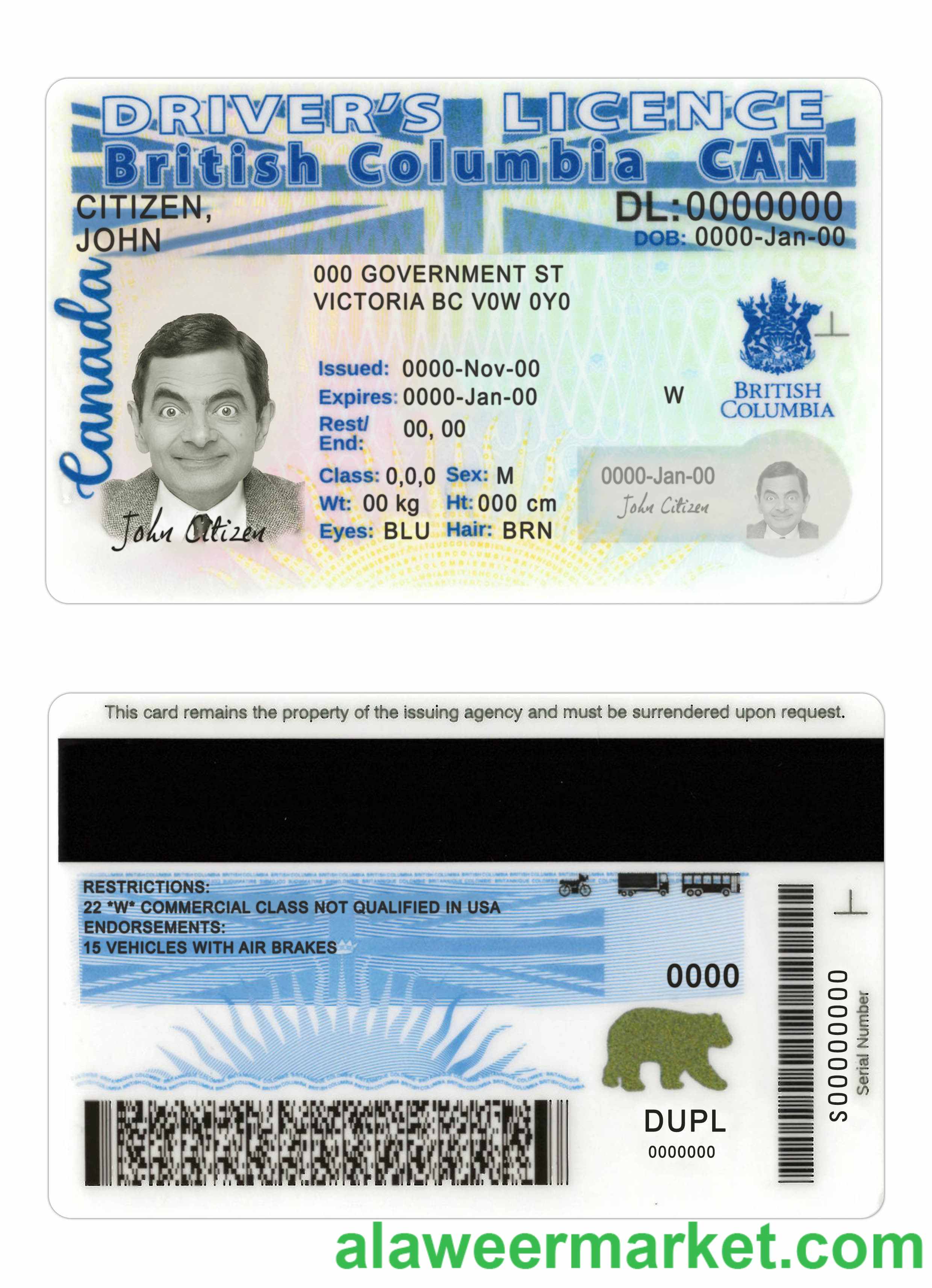 Canada British Columbia driving license new version scr